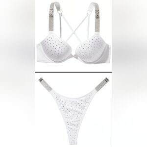38D/L VS Swim Bride Diamanté Shine Strap Bombshell Thong Bikini Set